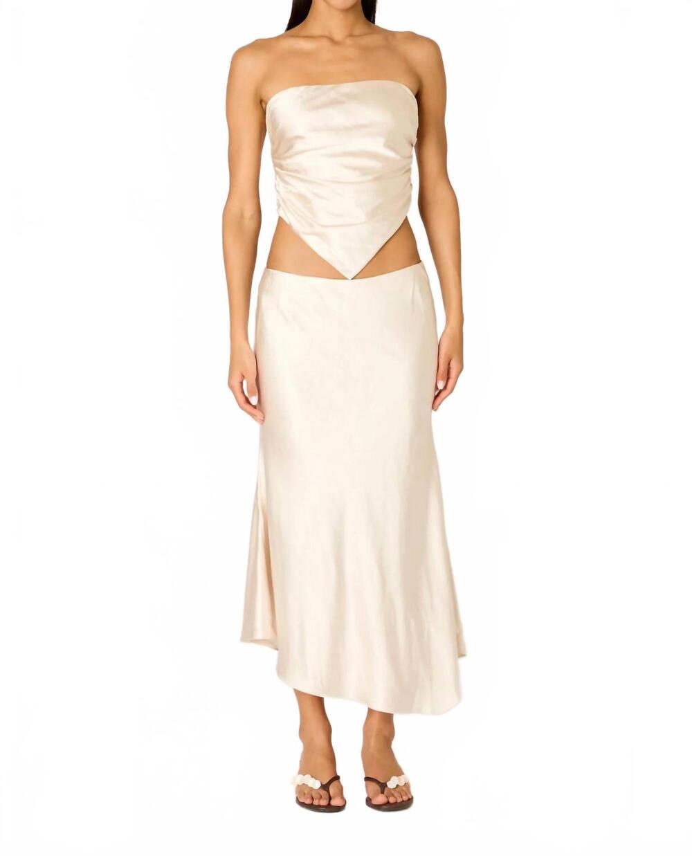 NEW NIA beatrice satin midi skirt in ivory